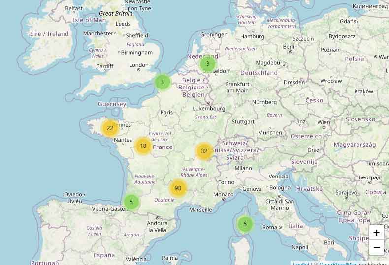 Carte des campings en Europe